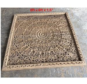 Panneaux muraux carrés en teck gravé de 6 pieds, 100 % faits à la main, haute résistance, écologiques, thème classique, décoration intérieure DIY TH - Product Image 1