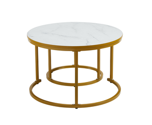 Mesas de Mármol, Mesa de Centro de Vidrio Templado, Mesa de Centro con Tapa de Mármol, Mesa de Centro Color Oro Rosa - Product Image 1