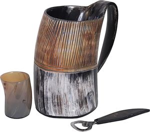 Poignée de chopes à bière en corne naturelle, style brûlé et sculpté, qualité supérieure, faite à la main, polie, écologique, légère, luxe moderne - Product Image 6