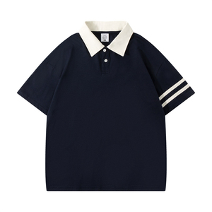 Polo de Algodón Marrón para Hombre, Manga Corta, Color Sólido, Estilo Casual con Cuello Crema y Rayas - Product Image 5