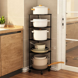Étagère de rangement de cuisine multifonctionnelle en fer à double niveau, écologique, avec roulettes pour casseroles et poêles, design minimaliste moderne, à fixer au mur - Product Image 5