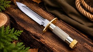 Couteau de survie, de chasse et utilitaire Bowie, fait main, de haute qualité, en acier inoxydable, avec lame en acier Damas à pointe tombante, OEM - Product Image 4