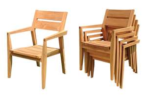 Ensemble de patio en teck massif moderne et durable de luxe pour l'extérieur, table ronde et 4 chaises avec coussins crème - Product Image 2