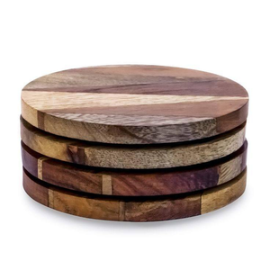 Sous-verres en bois d'acacia personnalisés avec support, décoration de table basse, ensemble de sous-verres en bois d'acacia, sous-verres modernes pour boissons - Product Image 3