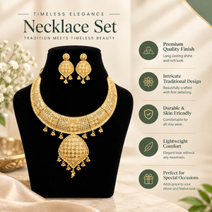 Ensemble de colliers ras-de-cou en filigrane de créateur |   Cuivre plaqué or 24 carats |   Bijoux de mariée indiens pour femmes, pour fêtes, fiançailles et mariages - Product Image 5