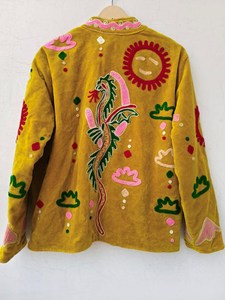 Trending Women's <b>Velvet</b> Suzani Jacket Indian Handmade Embroidery Outwear Bohemian Dragon Motif Statement Coat Winter <b>Blazer</b> - Product Image 2