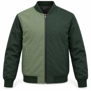 Chaqueta bomber de talla grande para hombre, con bloques de color, verde oliva, con cierre de cremallera, cuello alto, informal, para otoño. - Product Image 1