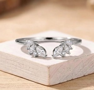 Bague de mariage ouverte et incurvée en or massif 10K 14K 18K avec diamant de laboratoire taille marquise captivant de 0,25 carat E-F VS - Product Image 3