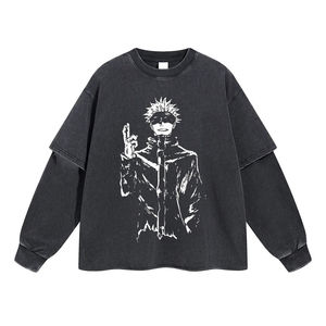 Camiseta de Doble Capa de Alta Calidad, Estilo Urbano, con Estampado Gráfico Completo, Mangas con Diseño de Llamas, Camiseta de Manga Larga para Hombre - Product Image 1