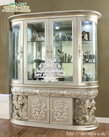 Armoire à curiosités de style français provincial à 4 portes, en bois de teck, finition argentée, verre, taille personnalisée, couleur personnalisée, décoration intérieure