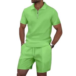<b>Men's</b> Casual Zip Polo <b>Set</b> Solid Color Business Sports Outfit with <b>Shorts</b> Winter Zipper Suit <b>and</b> <b>Tops</b> 2pcs <b>Men's</b> Tracksuit - Product Image 2