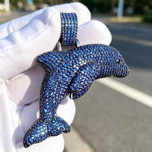 Colgante de Delfín Iced Out, Chapado en Plata con Cristales, Amuleto de Animal, Joyería Unisex Hip Hop, Diseño Pavé - Product Image 3