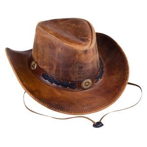 Sombrero Vaquero de Cuero Bicolor Marrón y Beige Estilo Cattleman con Banda de Cuero Trenzado - Product Image 2