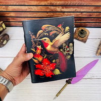 Carnet en cuir vintage imprimé colibris, fait main, pour la lecture, la prière et le dessin, avec papier à bords festonnés et motif floral personnalisé