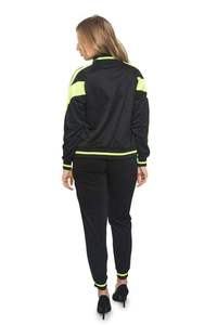 Women Black <b>Neon</b> Green Color Blocking <b>Tracksuit</b> Full Length Zipper Closure Loose Fit Sporty Style With Side Pockets Spring Wear - Product Image 6