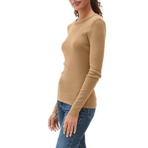 T-shirts unisexes à manches longues en coton 100% pour femmes, coupe classique, avec logo brodé personnalisé, séchage rapide, respirant, écologique - Product Image 3