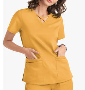 Combinaison médicale bleue pour femmes, manches courtes, col moderne, uniforme d'infirmière une pièce avec cordon de serrage à la taille, confortable - Product Image 4