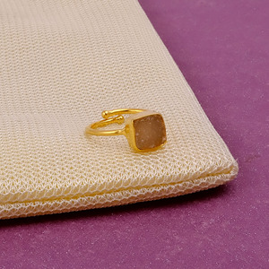 Wholesale Natural Champagne Brown Druzy Agate Ring 18K Gold Plated <b>Adjustable</b> <b>Square</b> Geode Gemstone Statement Ring for Women - Product Image 3