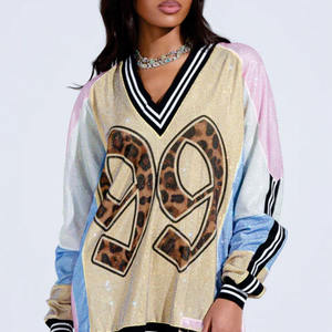 เสื้อฟุตบอลอเมริกันแขนยาวคุณภาพพรีเมียม ประดับด้วยคริสตัล ระบายอากาศได้ดี สไตล์สตรีทแวร์  คอวี  รับสั่งทำหมายเลข  ขายส่งแบบ OEM - Product Image 2