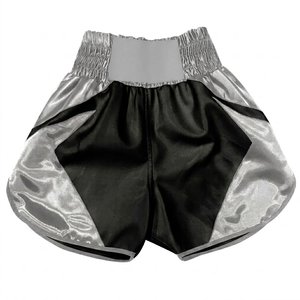 Shorts de boxe unisexe blanc et noir, en satin, respirants, séchage rapide, coupe ample, 100 % polyester, vêtements d'arts martiaux, taille adulte - Product Image 5