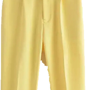 Pantalon décontracté jaune en lin/coton sergé pour homme LAMA INDUSTRIES, taille mi-haute, devant plat, fermeture éclair, coupe droite, léger - Product Image 6