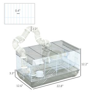 Compacto 23 \ "x 13 \" x12 \ "Gris Gerbil Enano Jaula para hámster con tubos Rueda de ejercicio Plato de comida y botella de agua Suministros para animales pequeños - Product Image 3