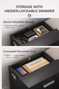 โต๊ะข้างเตียงอัจฉริยะพร้อมเซ็นเซอร์ตรวจจับความเคลื่อนไหว, พอร์ตชาร์จ USB และ Type-C, ไฟ LED 3 สี และช่องเก็บของแบบลิ้นชักที่มีระบบล็อค - Product Image 4