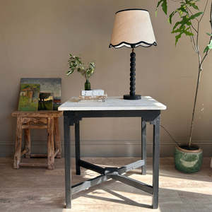 <b>Black</b> Rustic Wood <b>Side</b> <b>Table</b> with White <b>Marble</b> Top Square End <b>Table</b> for Living Room - Product Image 1