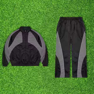 Conjunto Deportivo de 2 Piezas para Hombre, Chaqueta Cortavientos Impermeable y Resistente al Viento, Diseño de Parches, Ropa Deportiva para Correr, Estilo Urbano - Product Image 1