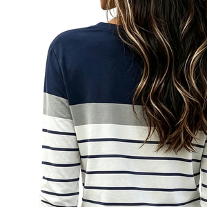 Camiseta informal de manga larga a rayas para mujer, camisa de uso diario suave y cómoda con cuello redondo, ropa de moda para primavera y otoño, elegante y sencilla - Product Image 4