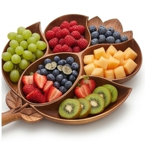Assiette de service en bois faite à la main de qualité supérieure avec poignée en forme de feuille pour plateau de desserts de fête, accent élégant pour la table - Product Image 5