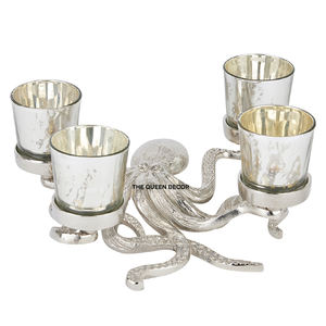 Pot à bougie unique en aluminium et béton, design pieuvre, pour la maison, mariage, fête, divers supports de bougies, plaqué argent - Product Image 1