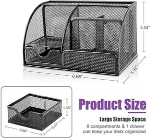 Metal Desk Organizer with Drawer Storage <b>Bin</b> for Office Supplies Square Shape Mesh Design Tabletop Use - Product Image 3