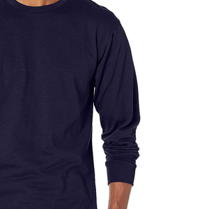T-shirt à manches longues pour homme, 100 % coton jersey, col rond, coupe classique, uni, décontracté, tissé, respirant, écologique, blanc, gris - Product Image 4
