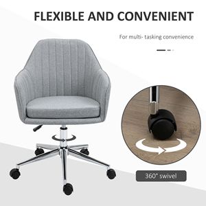 Sedia Girevole in Tessuto di Lino Grigio Chiaro a Forma di Conchiglia con Ruote per Studio/Camera da Letto - Adatta per Ufficio - Product Image 5