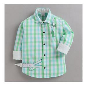 Chemise à carreaux Polka Tots à manches longues avec imprimé crocodile et poisson - Vert - Product Image 1