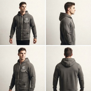 Sudadera con capucha y cremallera completa de algodón 100% con LOGO personalizado, forro polar, estilo oversize, streetwear para hombre, con pedrería y abalorios - Product Image 2