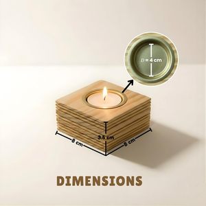 Portavelas Cuadrados de Madera con Copa Metálica – Soporte Minimalista para Diya, Decoración del Hogar, Mesa de Comedor, Sala de Estar - Product Image 4