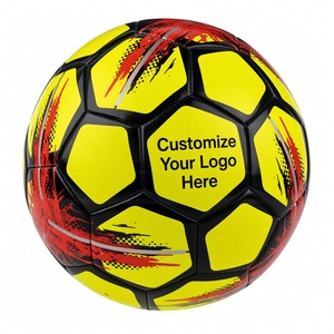Customizable Yellow Soccer Ball Size 5 Durable Training Ball with Black Panels and <b>Red</b> Accents - Product Image 2