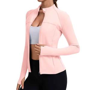 Veste polaire rose à manches longues et fermeture éclair pour femme, tricotée, respirante, couleur unie, col montant, longueur normale, pour l'automne - Product Image 3