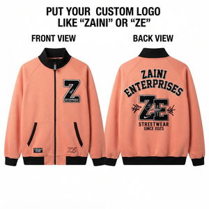 Premium 320 GSM Polyester Fleece <b>Jacket</b> Coral Black Raglan Zip Custom Logo Embroidery Streetwear - Product Image 1