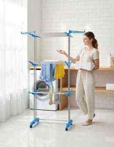 Four Tier Stainless Steel Clothes Drying Rack Foldable Standing Laundry Organizer Space Saving Balcony Clothes <b>Dryer</b> Stand - Product Image 5