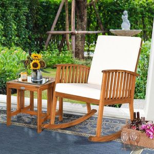 Set di mobili da giardino in legno di acacia da 2 pezzi per sedia a dondolo e tavolo - Product Image 1