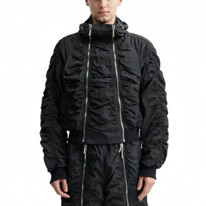 Veste légère pour homme à col montant, entièrement zippée, décontractée, avec finition texturée froissée, résistante au vent, pour le quotidien - Product Image 1