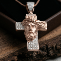 Collar con Colgante de Cruz Cristiana Hip Hop, Chapado en Oro Rosa sobre Plata 925, Micro Pavé de Moissanita, Certificado por Terceros
