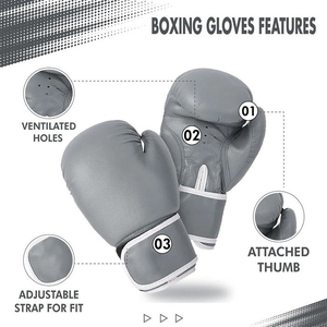 Gray Leather Boxing Gloves with <b>Velcro</b> Closure for Adult Training Gear - Product Image 5