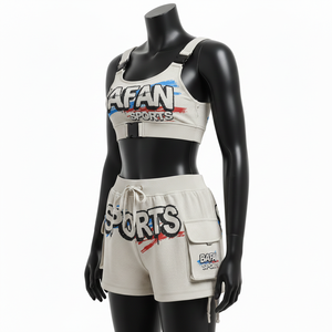 Conjunto de Bikini para Mujer, Algodón GSM, Poliéster, Felpa Suave y Elástica, Color Beige, Estilo Deportivo, Impresión de Pantalla, Logotipo Personalizado - Product Image 4