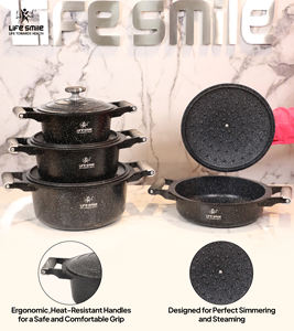 Juego de Utensilios de Cocina Antiadherentes de Granito Premium con Asas de Baquelita Resistentes al Calor, Tapas Metálicas Ahorradoras de Energía y Base Apta para Inducción - Product Image 5