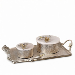 Juego de 2 cuencos decorativos chapados en oro con bandeja, Material de mármol de aluminio para servir comida, fruta, cuenco de excelente calidad - Product Image 1