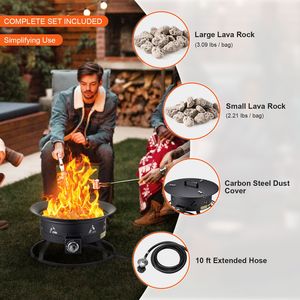 Braciere a Propano da 24 Pollici di Diametro con Altezza della Fiamma Regolabile, Braciere Portatile a Gas per Esterni con Copertura e Pietre Laviche per Campeggio - Product Image 6